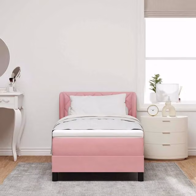 Letto a molle moderno vidaXL con testiera in velluto rosa L/P/H: 90 x 200 cm