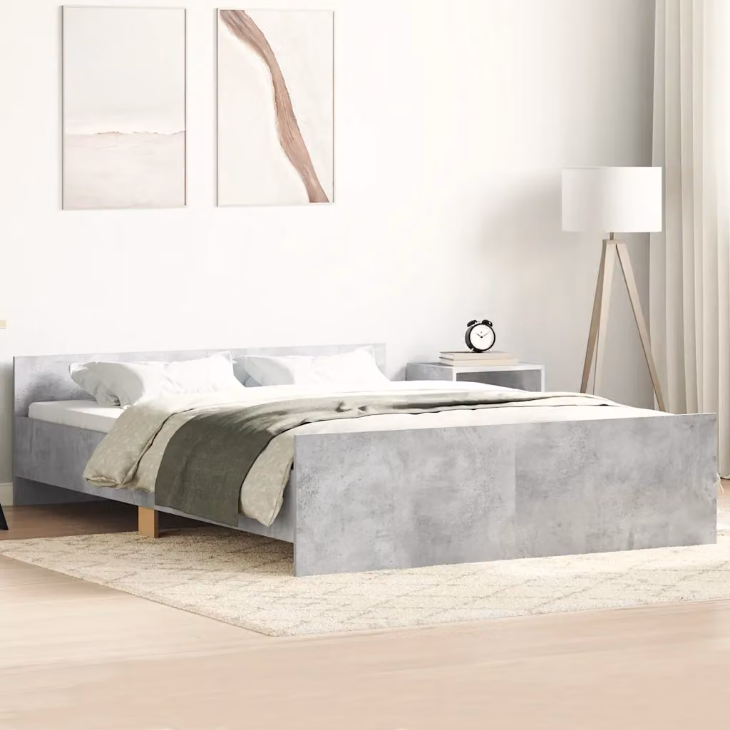 vidaXL Giroletto con Testiera e Pediera in Grigio Cemento, L/P/H: 190 x 140 x 143 cm