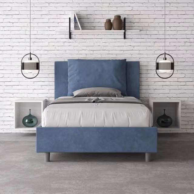 Letto imbottito con contenitore ITYHOME in microfibra blu, L/P/H: 110 x 202 x 125 cm