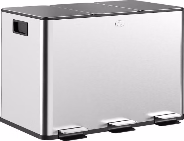 Pattumiera differenziata a 3 scomparti HOMCOM da 10L con comando a pedale e coperchi soft close in acciaio inox e PP, Argento, L: 49.6 cm, P: 34.5 cm, H: 38.6 cm – 1