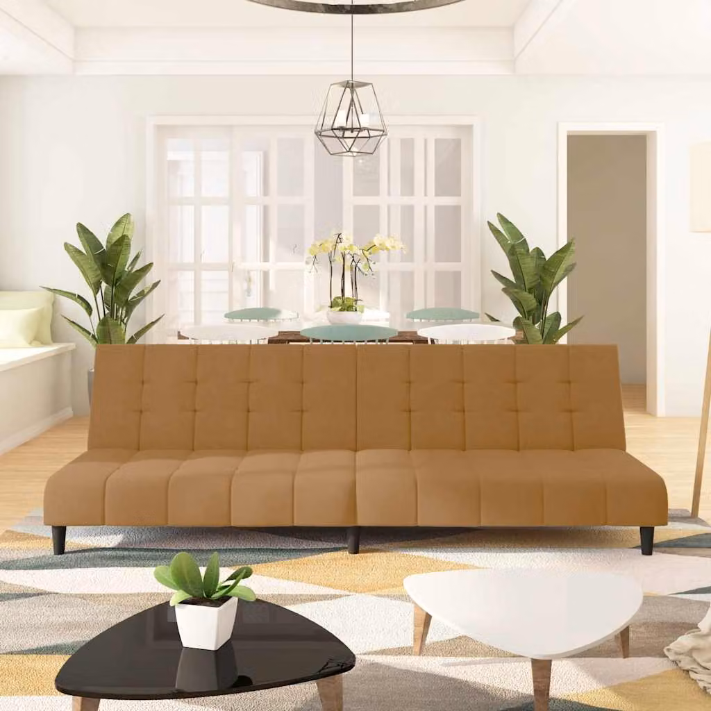 vidaXL Divano Letto Click-Clack 2 Posti in Velluto Marrone con Struttura in Legno Solido e Poggiatesta Regolabile, L/P/H: 200 x 90 x 84,5 cm