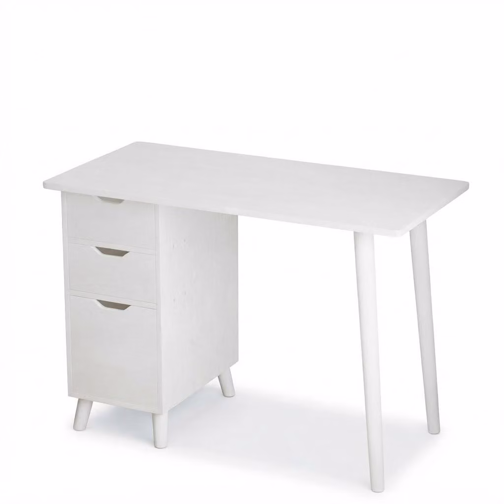 Scrivania da computer bianca con cassetti, scuola, scrivania in stile loft, ufficio in stile scandinavo