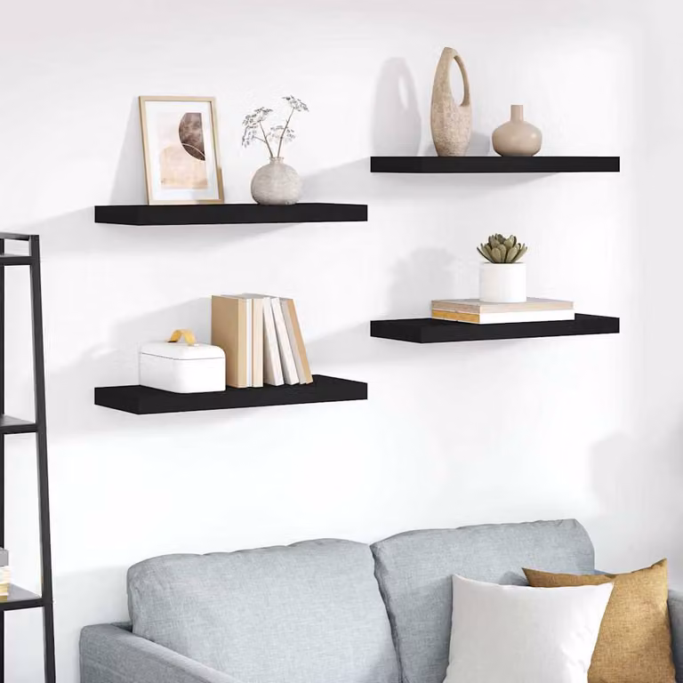 Set di 4 scaffali a parete vidaXL in MDF nero, L 60 cm x P 23,5 cm x H 3,8 cm