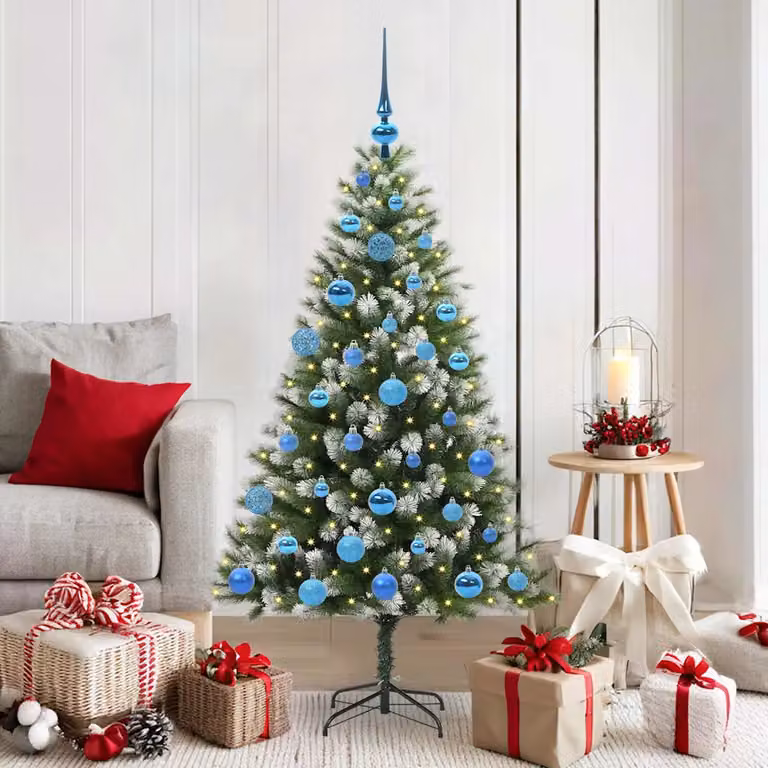 Albero di Natale artificiale vidaXL con rami snodati imbiancati, LED bianco caldo, verde e bianco