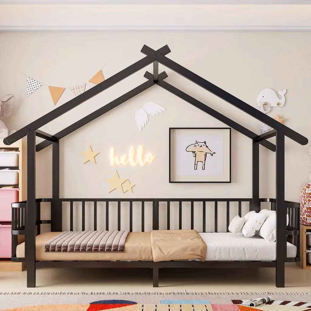 Letto a casetta per bambini OKWISH in metallo nero, L/P/H: 200 x 90 x 168,5 cm – 2