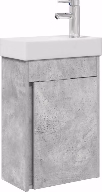 Mobile Bagno Moderno Design In Grigio Cemento e Bianco con Lavabo in Ceramica, L: 40,5 cm, P: 22,5 cm, H: 62 cm
