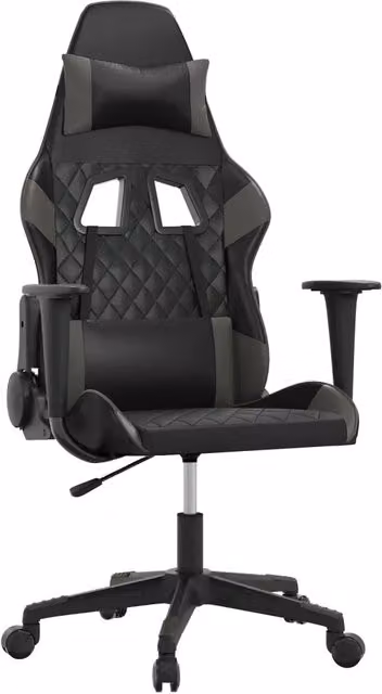 Sedia da Gaming Sportiva in Similpelle con Poggiatesta e Braccioli, Nero e Grigio, Ruotabile a 360 Gradi