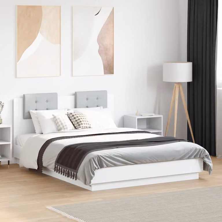 vidaXL Giroletto con Testiera Moderno in Legno Multistrato Bianco e Grigio L/P/H: 200 x 120 x 93 cm