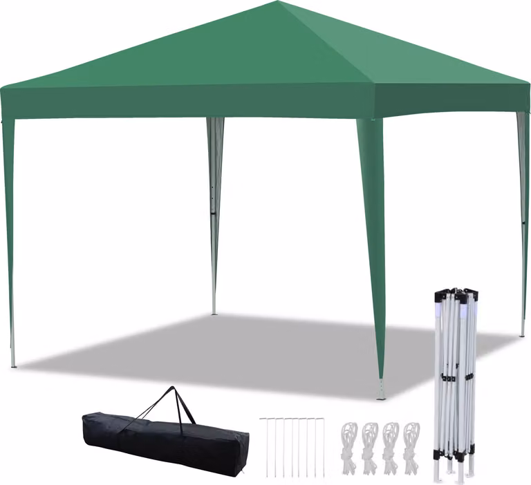 Clanmacy gazebo pieghevole 3x3m verde tenda per feste protezione UV regolabile in altezza con borsa di trasporto, per campeggio giardino all'aperto senza pareti laterali