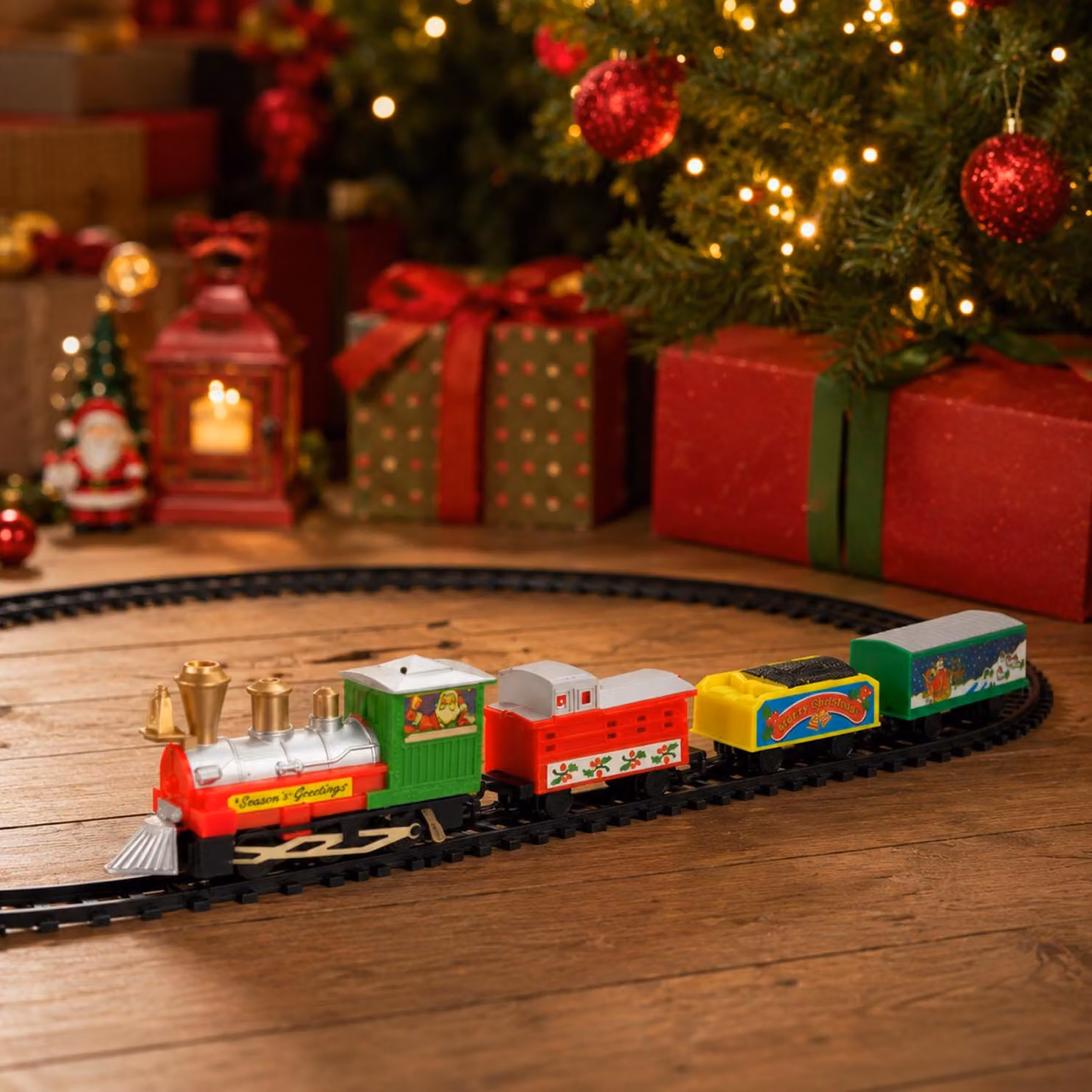 Treno di Natale Treno ferroviario sonoro Decorazione natalizia L183cm Batteria