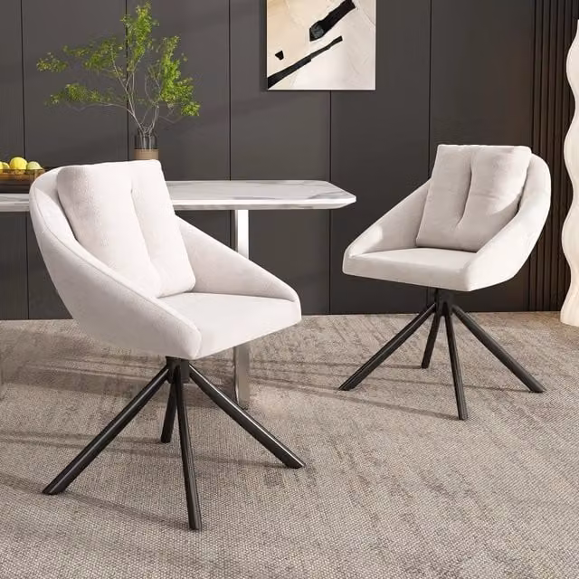 Set di 2 sedie da pranzo girevoli OKWISH in velluto beige con base in metallo e seduta ergonomica moderna – 1