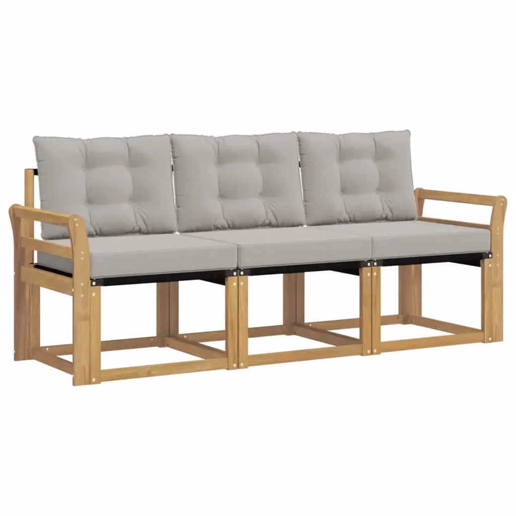 Set di divani da esterno 3 pezzi vidaXL in legno di acacia con cuscini bianchi e grigi – 2