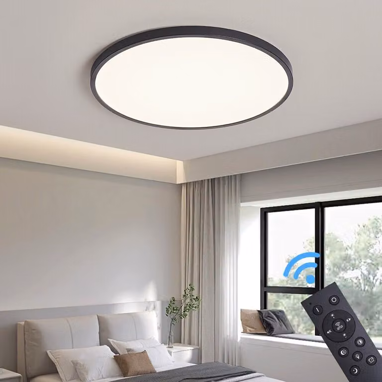 Plafoniera LED XM50-Nero con telecomando Colore luce/luminosità regolabile dimmerabile Struttura in metallo laccato nero