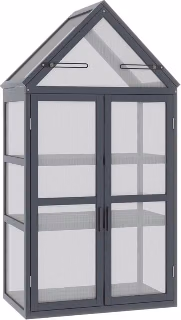 Mini serra a 3 livelli con struttura fredda, ideale per coltivazioni, con tetto apribile e doppie porte in legno naturale, dimensioni 70,5 x 42 x 132
