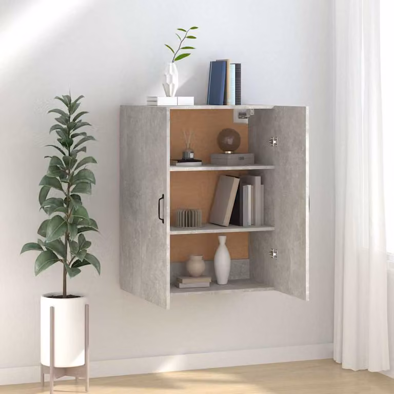 Pensile da parete moderno vidaXL in legno e MDF, Grigio, L: 69,5 cm, P: 34 cm, H: 90 cm