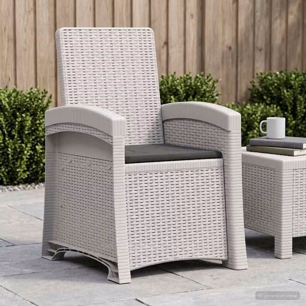 Sedia da giardino reclinabile vidaXL in effetto rattan con cuscini, Bianco e Antracite