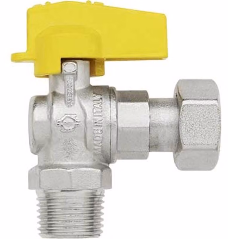 rubinetto a squadra per gas maschio/dado girev. 1/2" x 1/2"