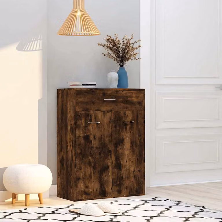 Scarpiera moderna vidaXL in legno rovere marrone con ante a battente e ripiani, L: 60 cm, P: 35 cm, H: 84 cm