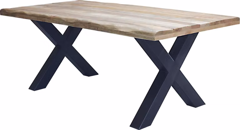 Milani Home - tavolo da pranzo fisso 200 x 100 x 77 cm, legno massiccio e metallo, legno naturale e nero