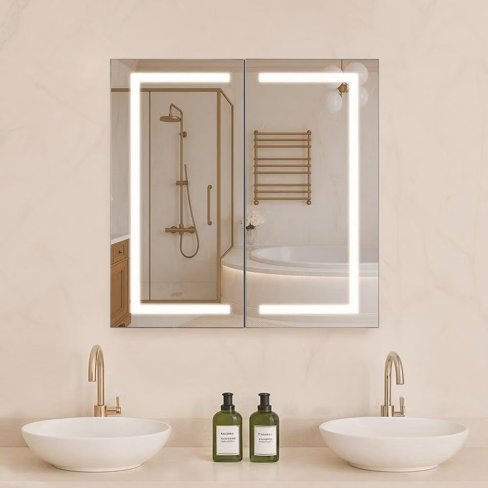 Specchio da bagno con armadietto illuminato - 65 x 65 cm - LED dimmerabili - Antiappannamento