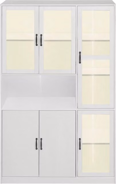 Vetrina Bianca con LED, Armadio con Mensole in MDF e Vetro HD 120x40x200 cm per Soggiorno e Camera