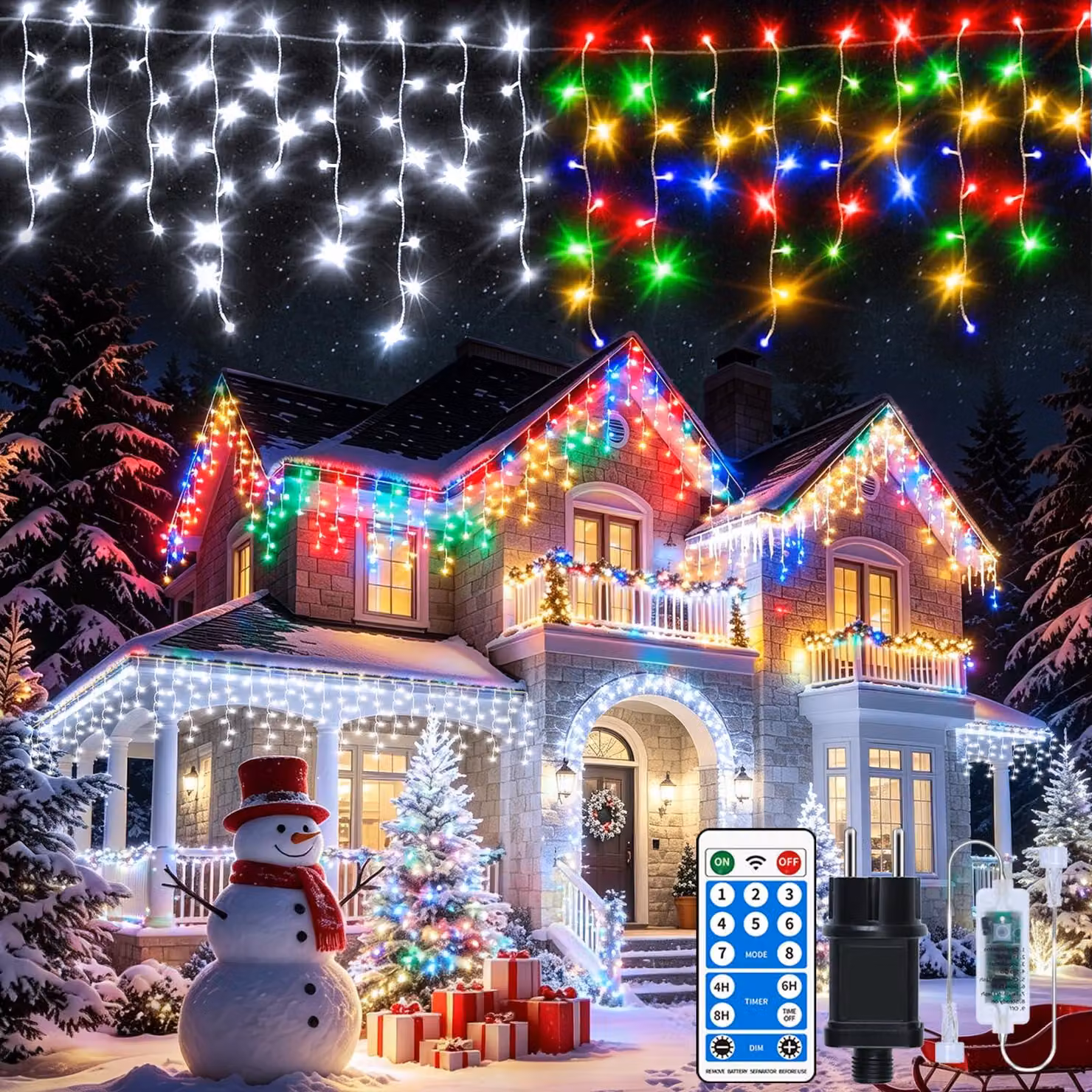 Catena luminosa a LED multifunzione, 3 in 1, lunghezza 30 metri, 660 LED, grado di protezione IP65, con telecomando e timer