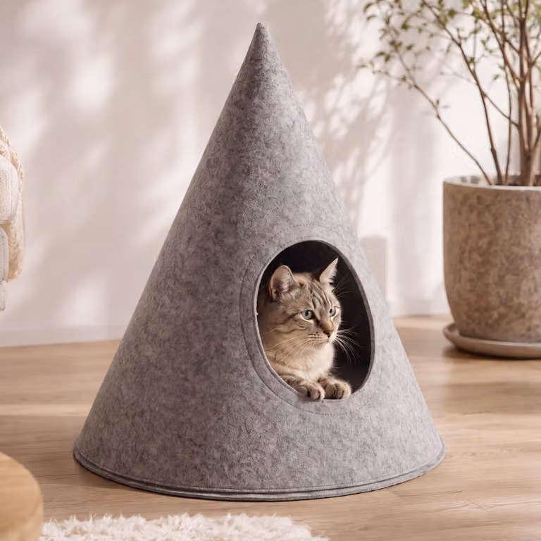 Cuccia HWC-Q62 per cani/gatti, cestino per gatti/cani a forma di cono, realizzata in tessuto (260g/m²) e feltro, dimensioni 60x53x53 cm, colore grigio