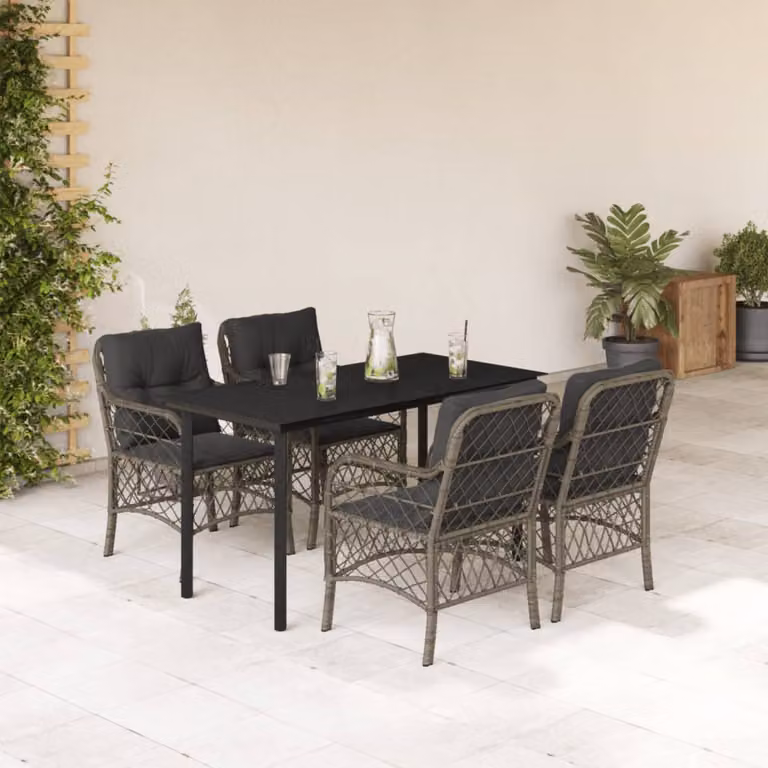 vidaXL Set da Pranzo da Giardino 5 pz in Polyrattan e Vetro Grigio e Nero