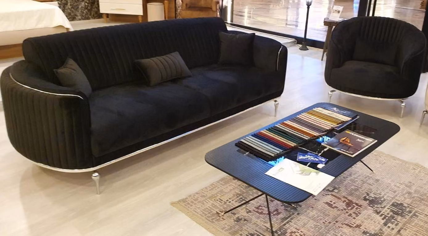 Sofagarnitur Wohnzimmer Sofagarnitur 3+1 Sitzer Modern Schwarz Sofa Set