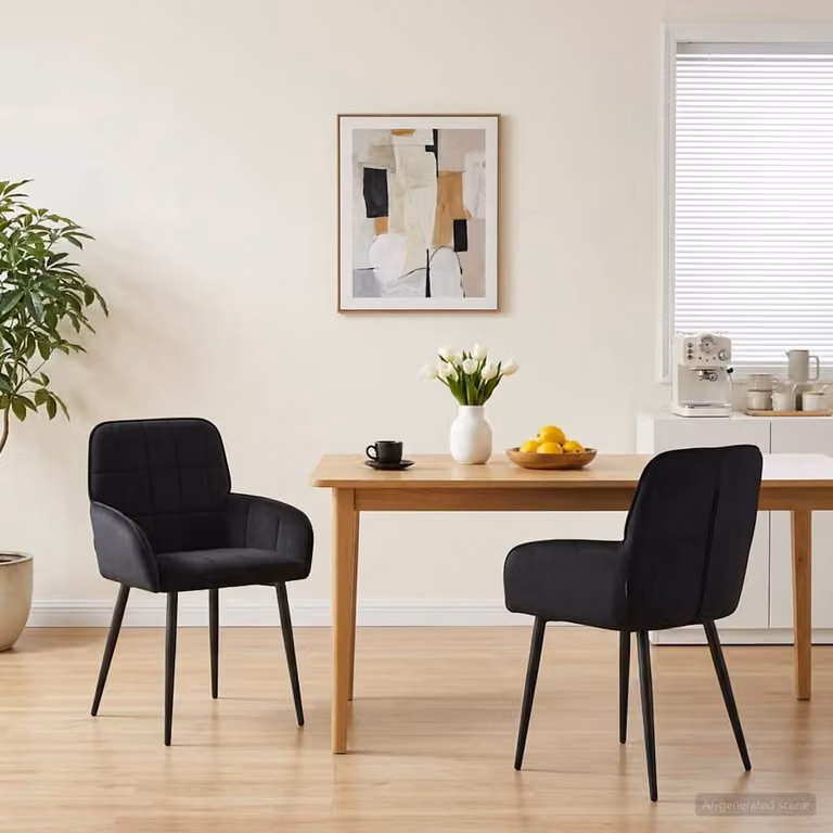 Set di 2 sedie da pranzo moderne vidaXL in velluto nero con struttura in metallo, L: 56.5 cm, P: 50 cm, H: 85 cm