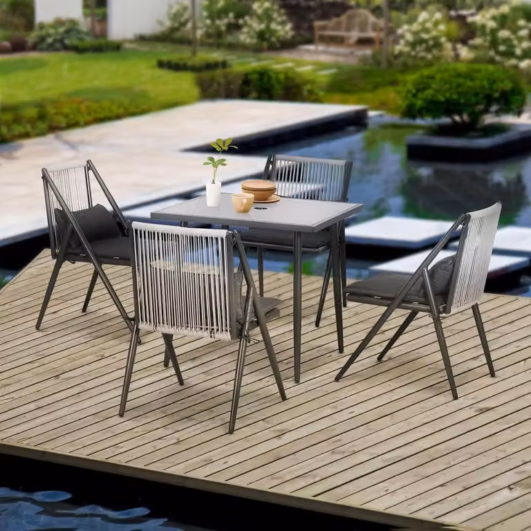 Set da esterno composto da 5 pezzi - Arredamento per balcone - Set per terrazza - Set bistro - Set da pranzo - Struttura in alluminio - Tavolo con predisposizione per ombrellone