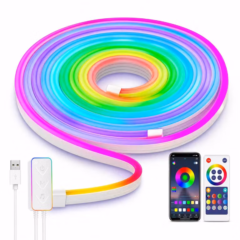 Striscia LED 3 m RGBIC Neon Light Strip - Striscia LED con sincronizzazione musicale e telecomando Bluetooth/app - Striscia luminosa al neon USB per decorazioni di stanze da gioco