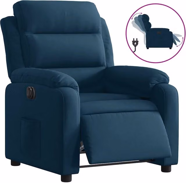 Poltrona | Sedia Relax Reclinabile Elettrica Blu in Velluto