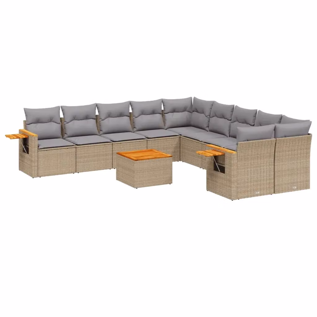 vidaXL Set Divani da Giardino 11 pz in Polyrattan con Cuscini Beige e Grigio e Tavolino da Esterno – 2