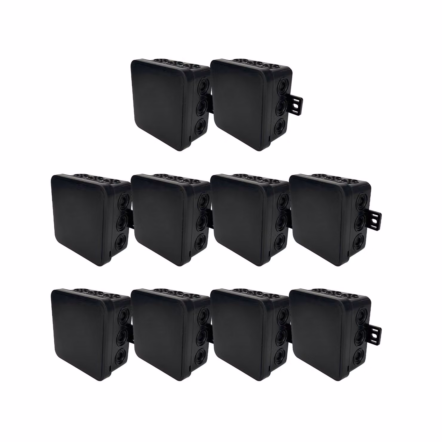 10x scatola di derivazione a montaggio esterno 75x75x41mm IP54 con 12 ingressi per cavi a scatto e aperture per fori a Esagono nero V5 EDO777912 EDO Technic