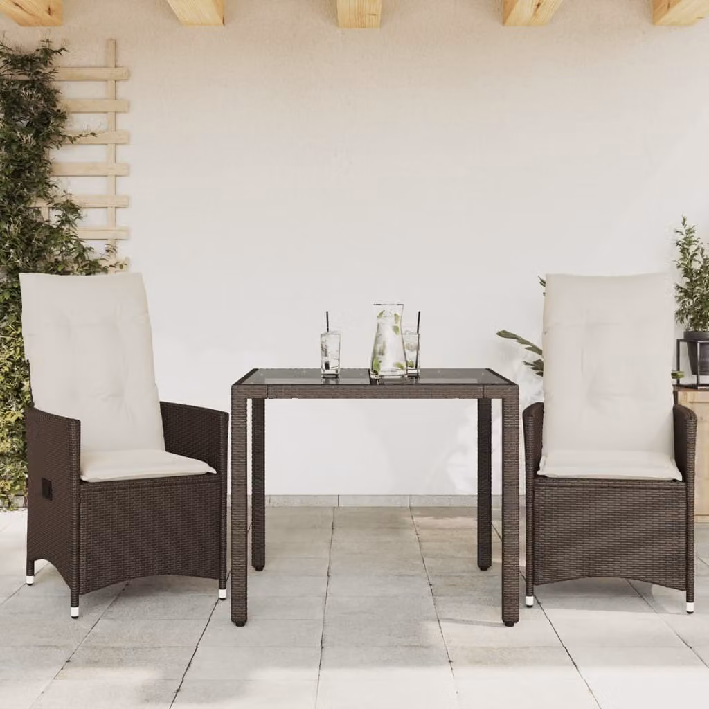 Maison Exclusive - Set da bistrot 3 pezzi con cuscini Marrone Poly Rattan