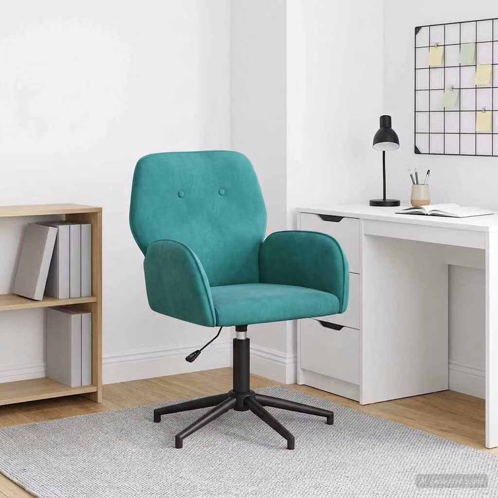 Sedia da scrivania girevole vidaXL in velluto turchese con braccioli, L: 54 cm, P: 55 cm, H: 90 cm