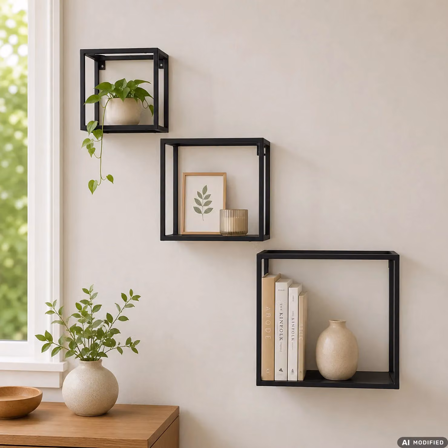 VESTIAMO CASA Set di 3 Mensole Cubo da Parete in Metallo Nero Opaco con Design Geometrico Moderno – 2