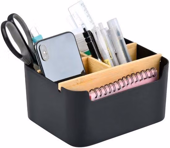 Organizer da scrivania dal design elegante - legno e plastica - 18,2 x 14,8 x 9,2 cm
