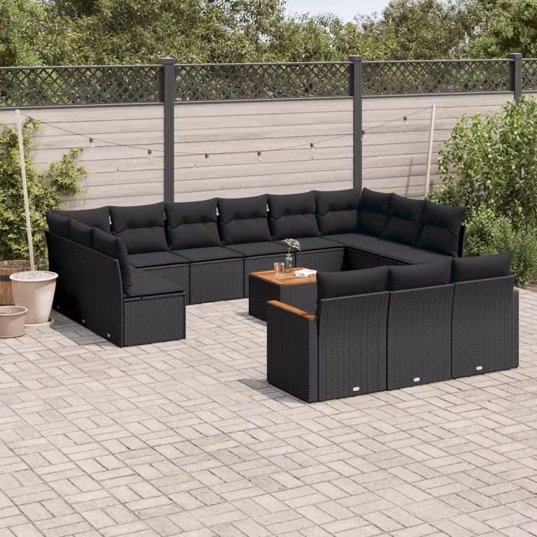 Maison Exclusive - Set Divani da Giardino 14pz con Cuscini in Polyrattan Nero