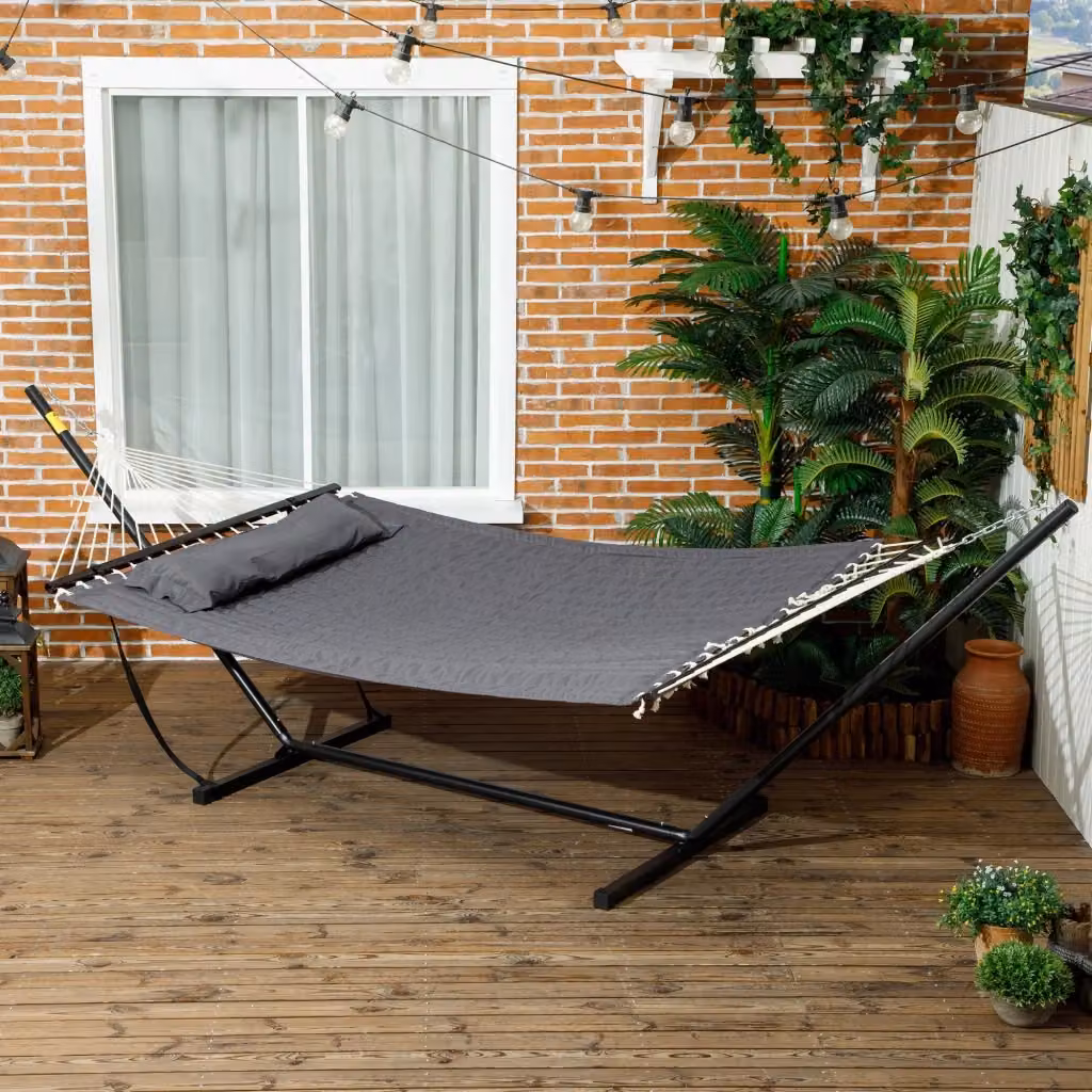 Amaca da giardino con struttura in acciaio Giordanoshop con cuscini inclusi Grigio e Nero L: 368 cm, P: 93 cm, H: 110 cm – 2