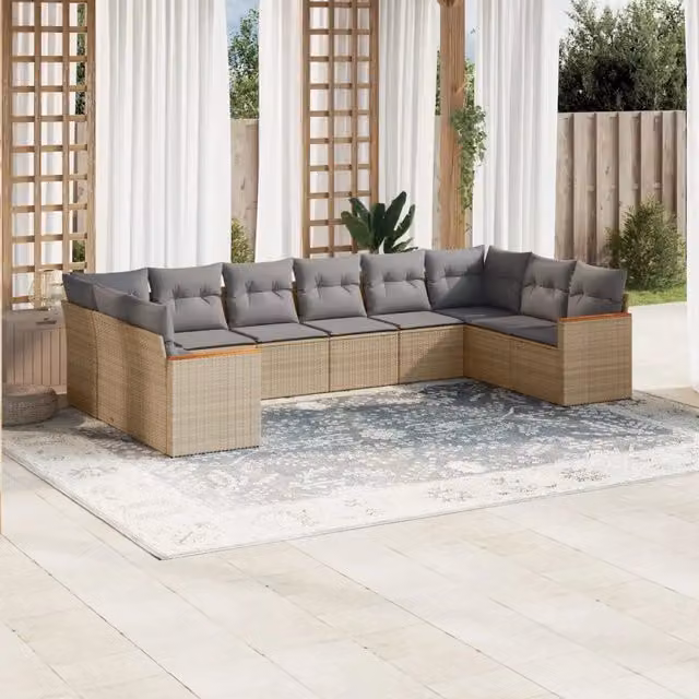Set Divano da Giardino 10 pz con Cuscini Beige Misto Polyrattan 3226325