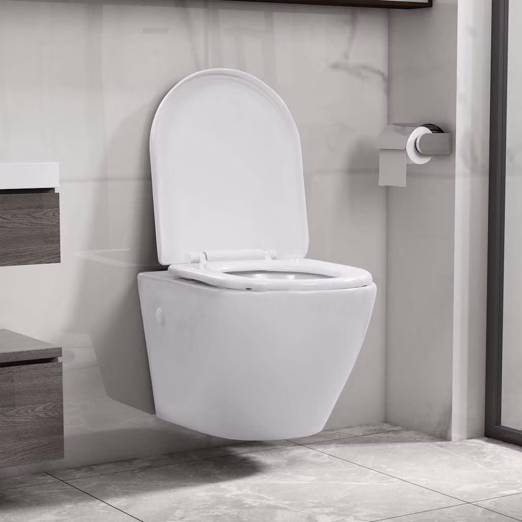 vidaXL WC Sospeso in Ceramica Bianca con Design Rimless e Sedile Soft Close