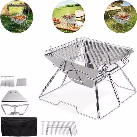Barbecue compatto a carbone per giardino e balcone – Griglia pieghevole con griglia