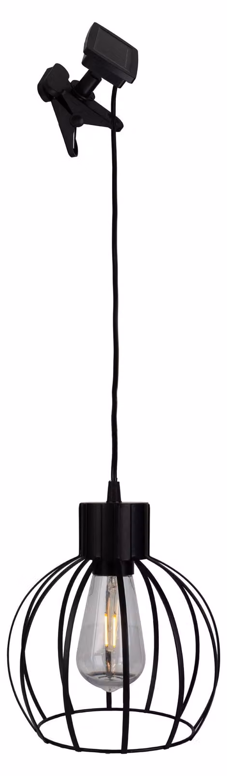 Lampada a sospensione solare a LED, morsetto, gabbia nera, H 100 cm