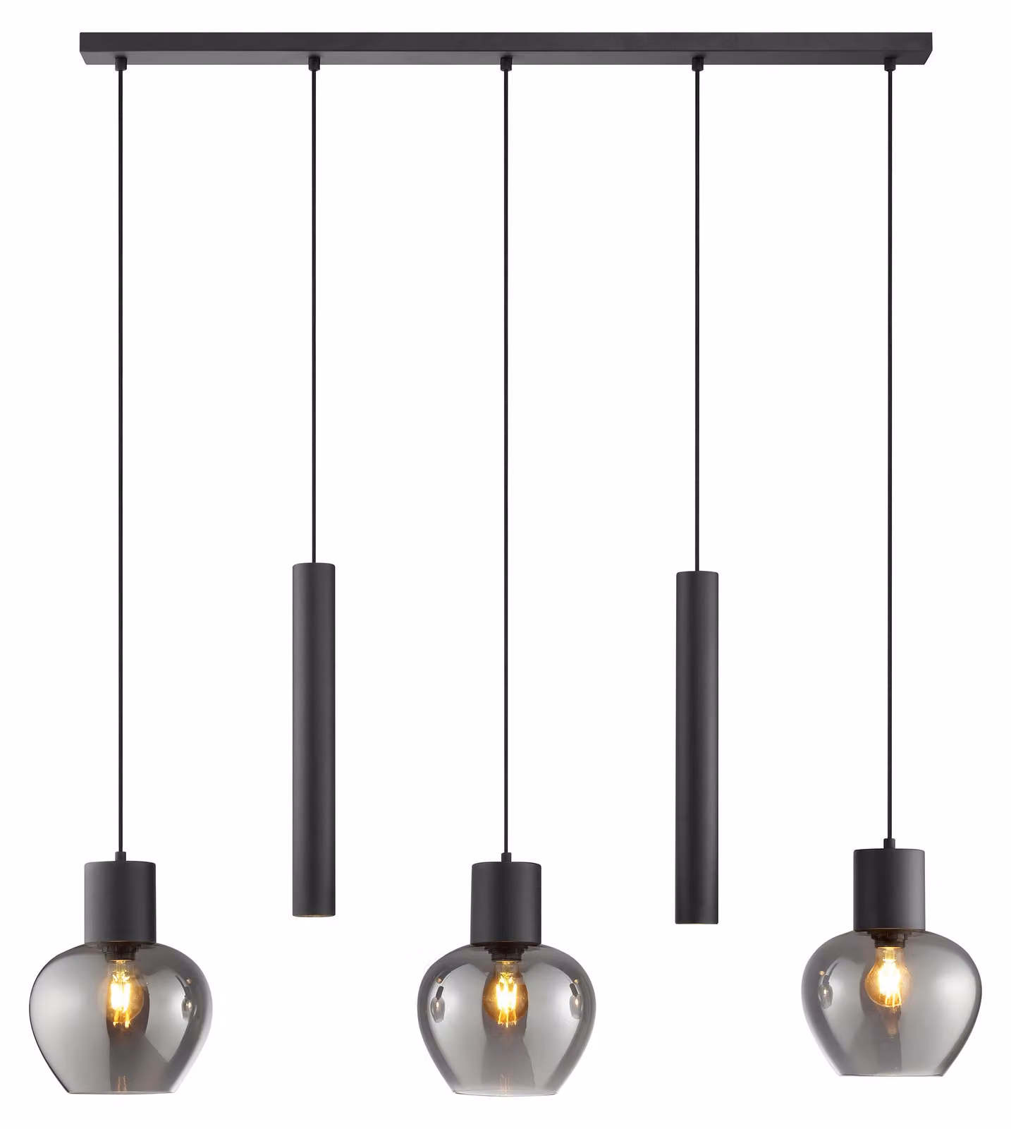Lampada a sospensione Ligari, 123 cm, nera/vetro fumé, attacco E27, 20W, grado di protezione IP20, per uso interno