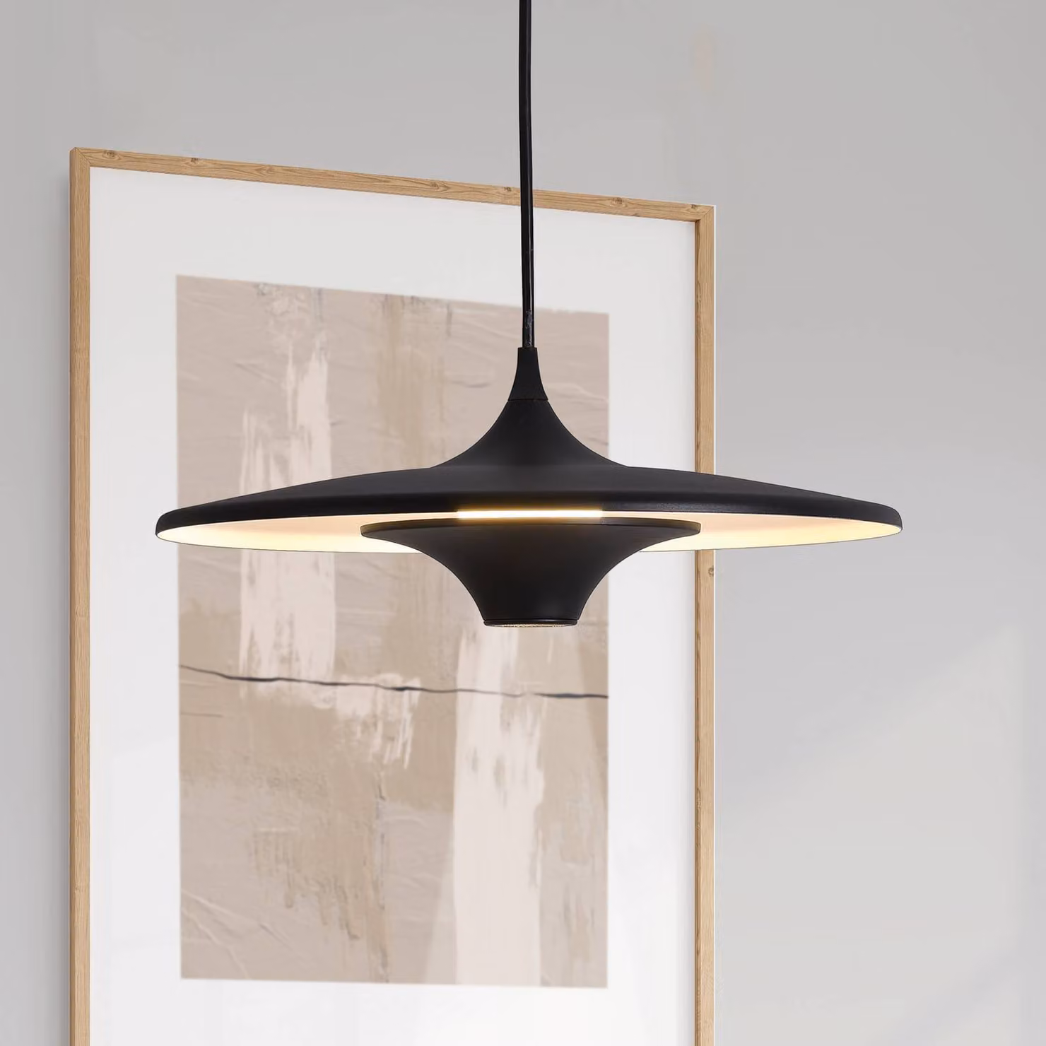 Viokef Lampada LED a sospensione Rene, nera, Ø 42 cm, metallo Rene, Nero, Soggiorno / Sala da pranzo, Metallo, Moderno