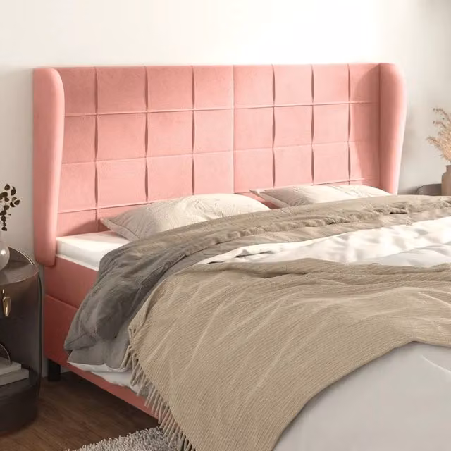 Testiera ad Orecchio-Testata con Orecchie Rosa 183x23x118/128 cm in Velluto 994970