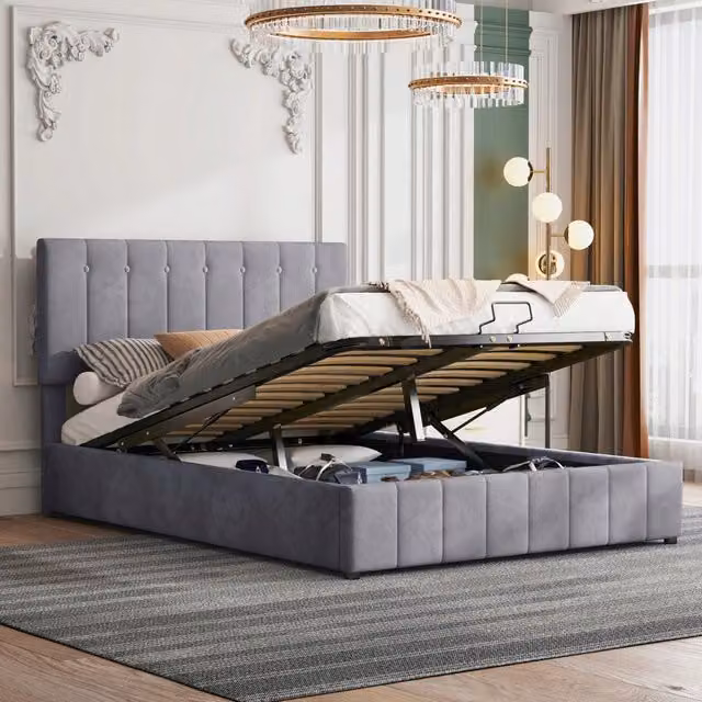 Letto matrimoniale - Xylo - 140x200 - Grigio - Idraulico e velluto
