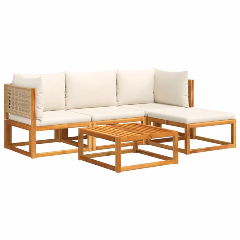 Set di divani da giardino 5 pezzi con cuscini in legno di acacia e rattan